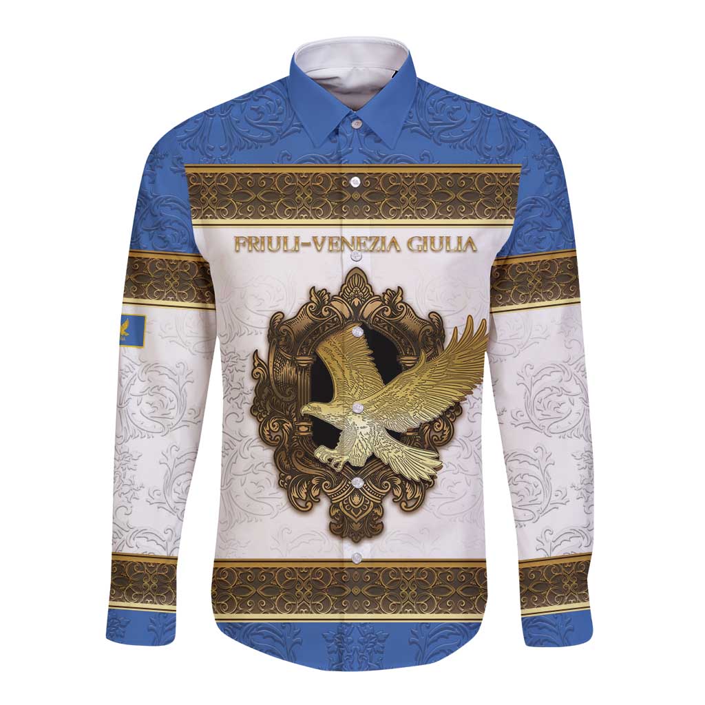 Personalized Italy Friuli-Venezia Giulia Long Sleeve Button Shirt Golden Eagle With Baroque Patterns