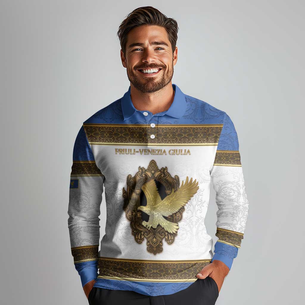 Personalized Italy Friuli-Venezia Giulia Long Sleeve Polo Shirt Golden Eagle With Baroque Patterns