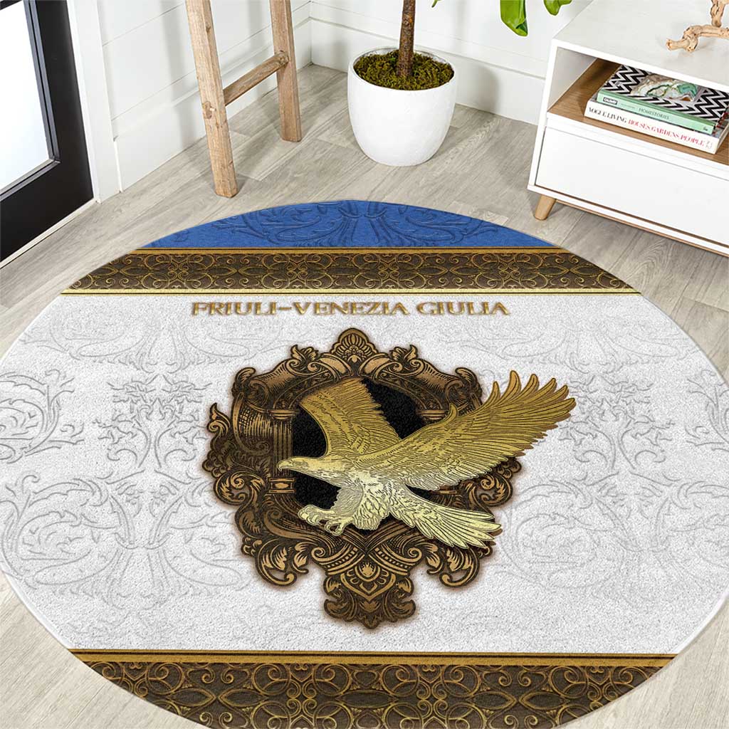 Italy Friuli-Venezia Giulia Round Carpet Golden Eagle With Baroque Patterns
