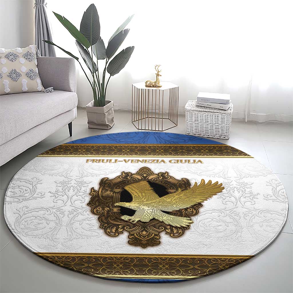 Italy Friuli-Venezia Giulia Round Carpet Golden Eagle With Baroque Patterns