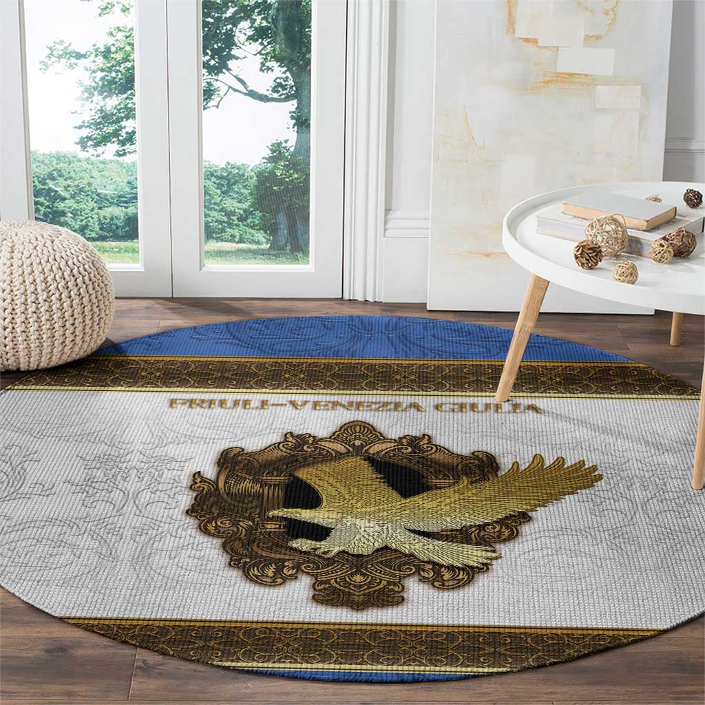 Italy Friuli-Venezia Giulia Round Carpet Golden Eagle With Baroque Patterns