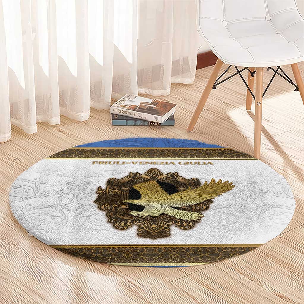 Italy Friuli-Venezia Giulia Round Carpet Golden Eagle With Baroque Patterns