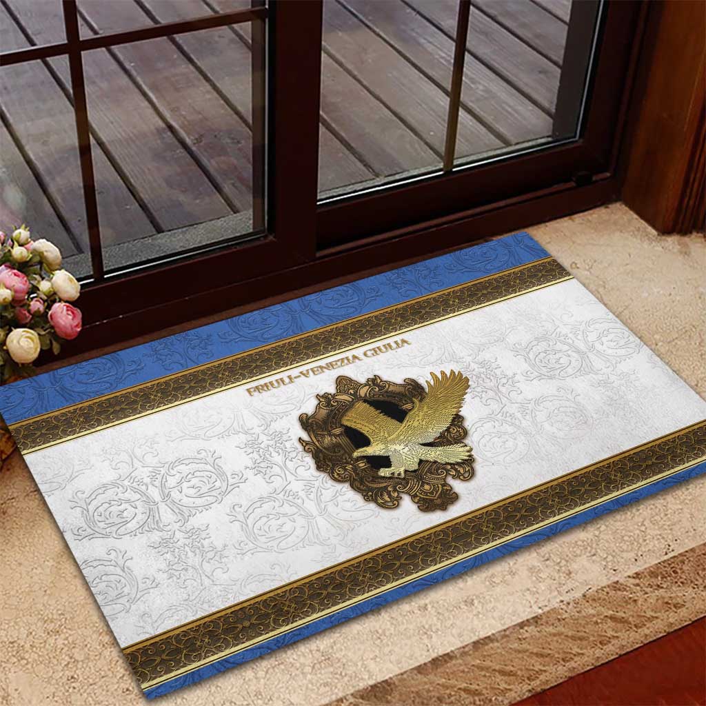 Italy Friuli-Venezia Giulia Rubber Doormat Golden Eagle With Baroque Patterns