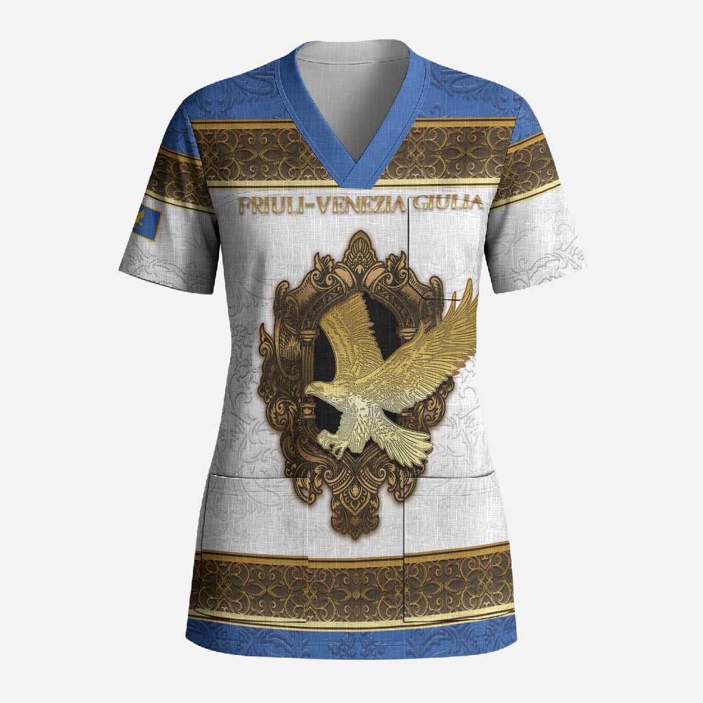 Personalized Italy Friuli-Venezia Giulia Scrub Top Golden Eagle With Baroque Patterns