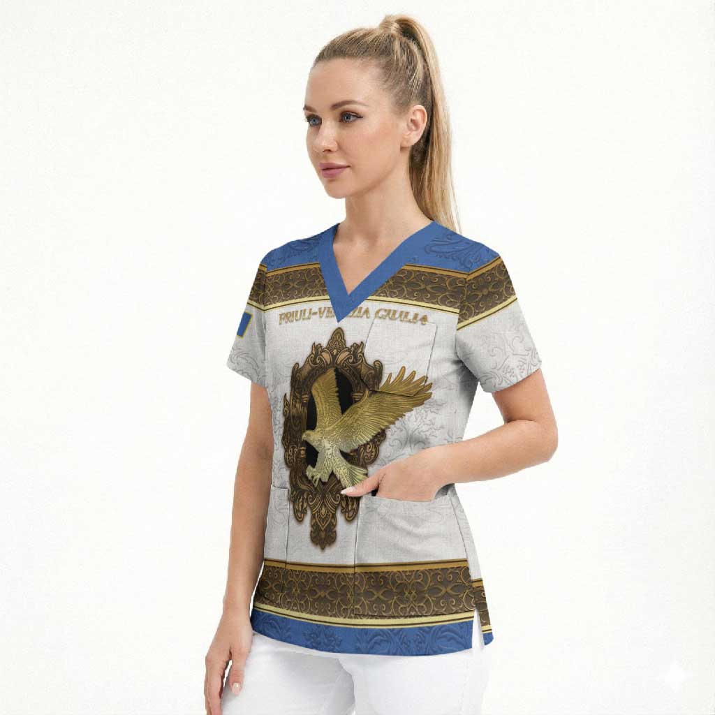 Personalized Italy Friuli-Venezia Giulia Scrub Top Golden Eagle With Baroque Patterns
