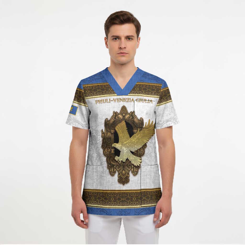 Personalized Italy Friuli-Venezia Giulia Scrub Top Golden Eagle With Baroque Patterns