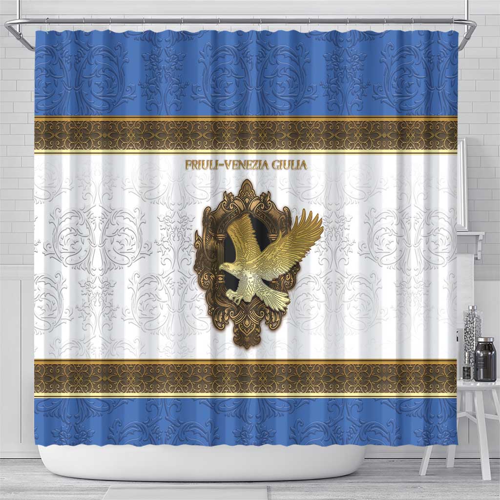 Italy Friuli-Venezia Giulia Shower Curtain Golden Eagle With Baroque Patterns