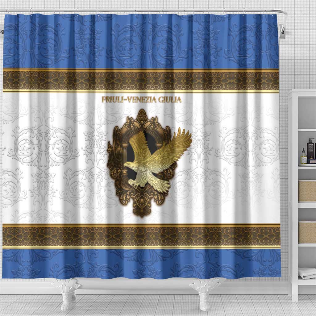 Italy Friuli-Venezia Giulia Shower Curtain Golden Eagle With Baroque Patterns