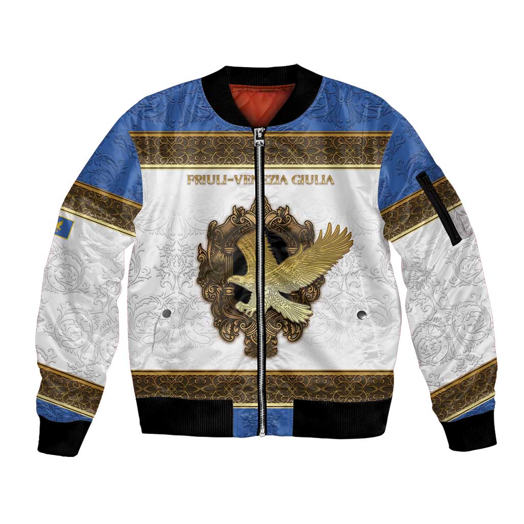 Personalized Italy Friuli-Venezia Giulia Sleeve Zip Bomber Jacket Golden Eagle With Baroque Patterns