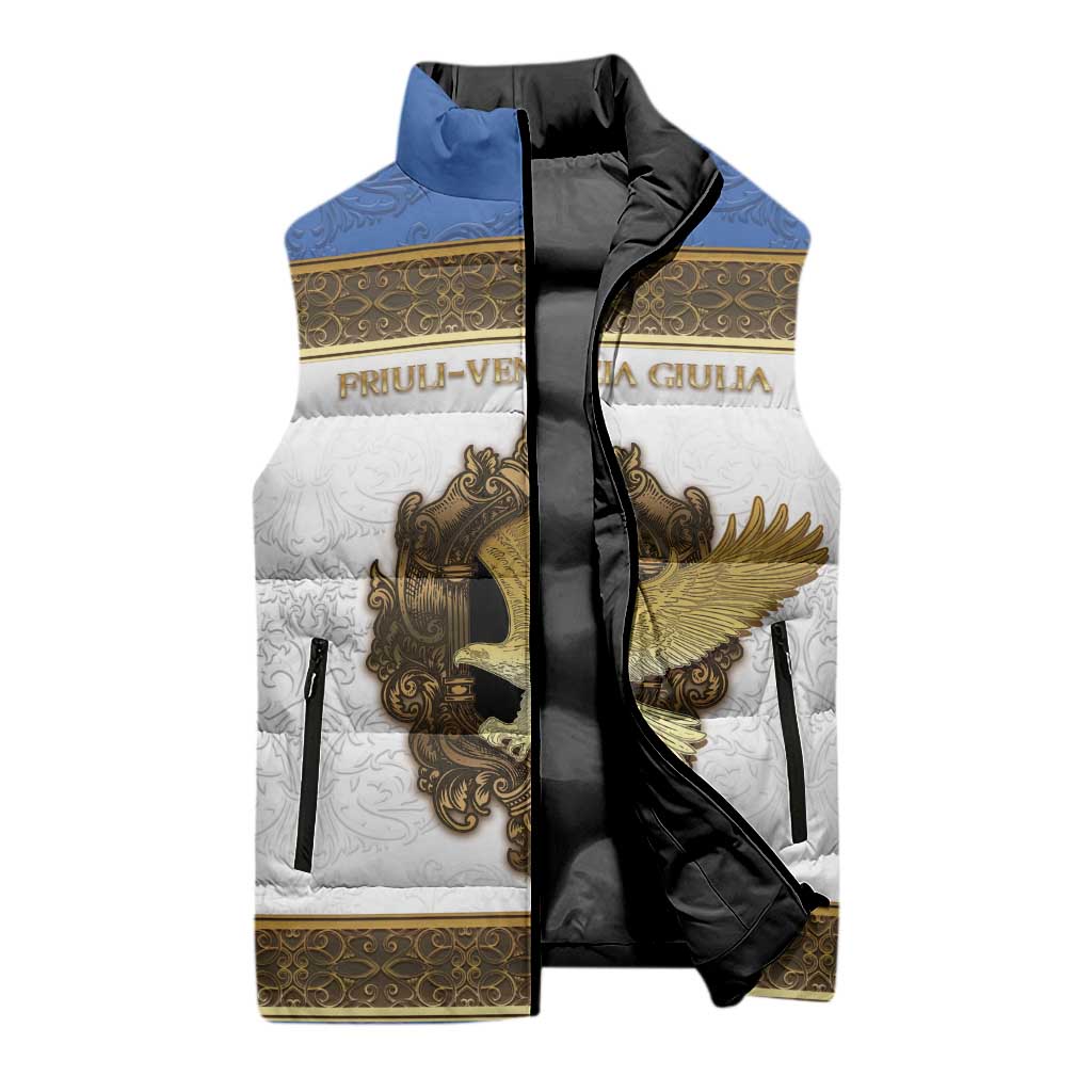 Personalized Italy Friuli-Venezia Giulia Sleeveless Puffer Jacket Golden Eagle With Baroque Patterns