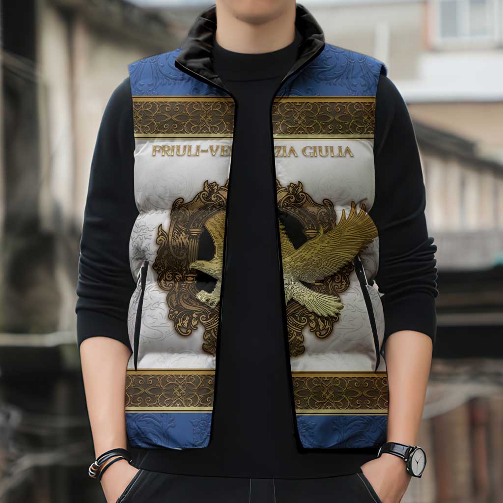 Personalized Italy Friuli-Venezia Giulia Sleeveless Puffer Jacket Golden Eagle With Baroque Patterns
