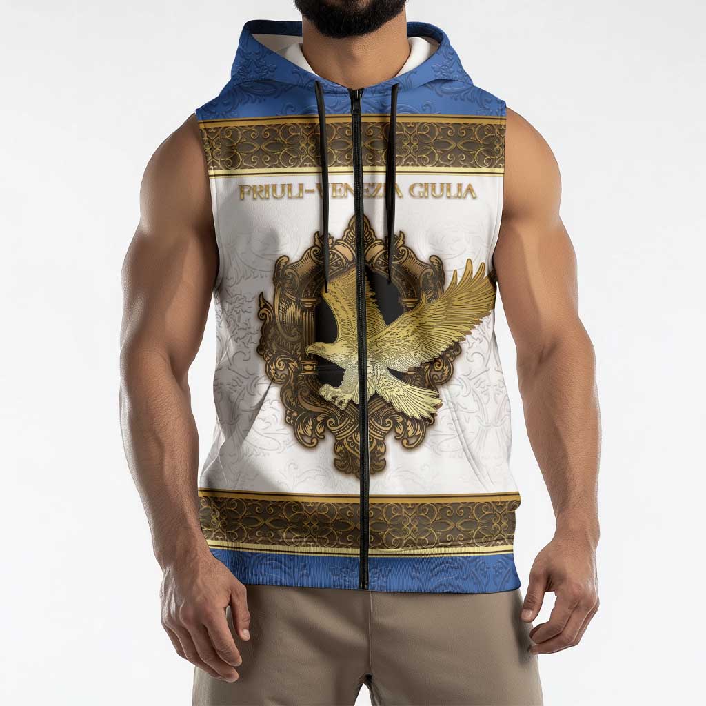 Personalized Italy Friuli-Venezia Giulia Sleeveless Zip Hoodie Golden Eagle With Baroque Patterns