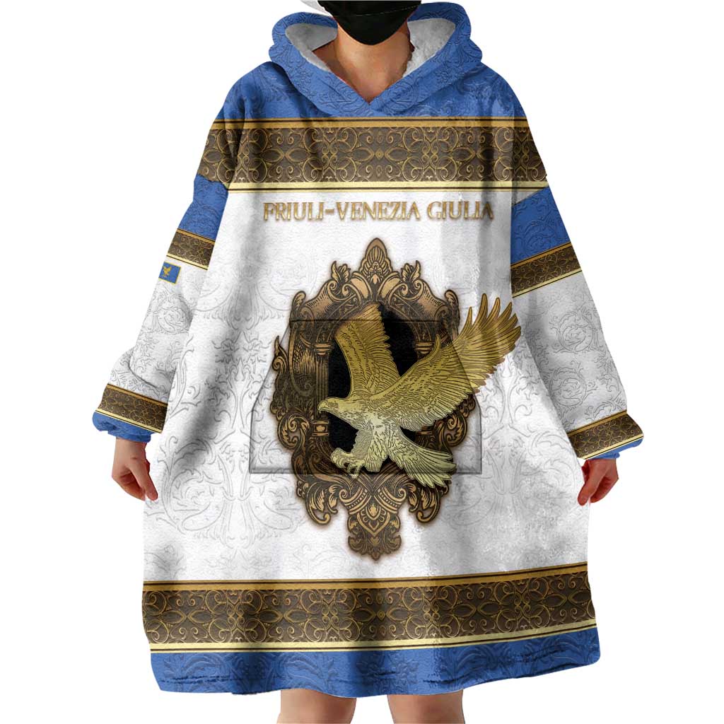 Personalized Italy Friuli-Venezia Giulia Wearable Blanket Hoodie Golden Eagle With Baroque Patterns