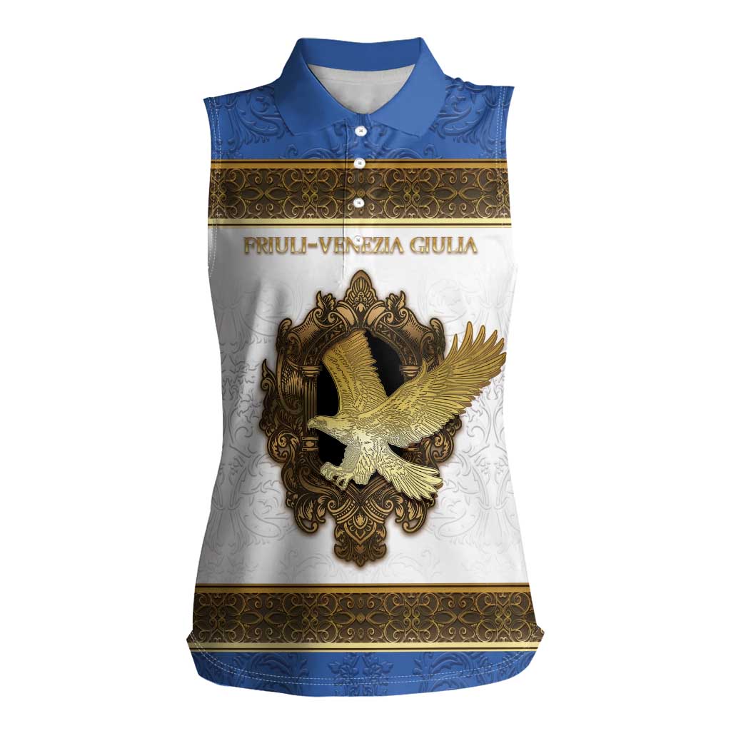 Personalized Italy Friuli-Venezia Giulia Women Sleeveless Polo Shirt Golden Eagle With Baroque Patterns