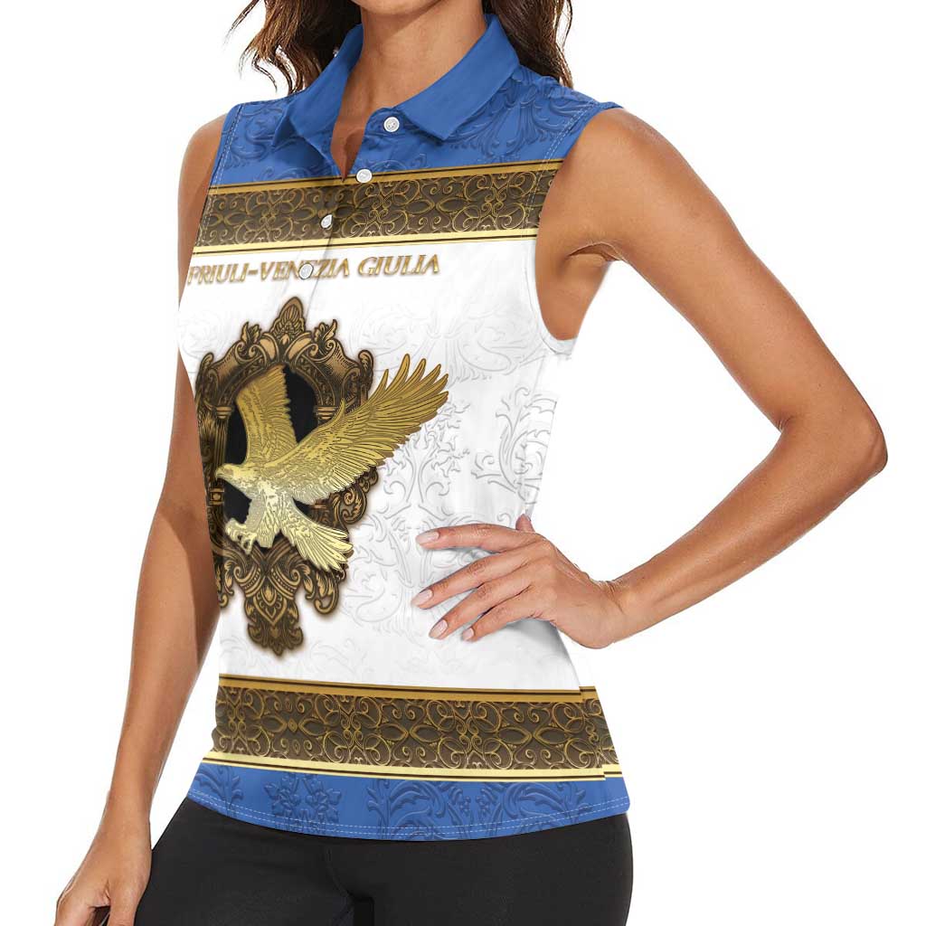 Personalized Italy Friuli-Venezia Giulia Women Sleeveless Polo Shirt Golden Eagle With Baroque Patterns