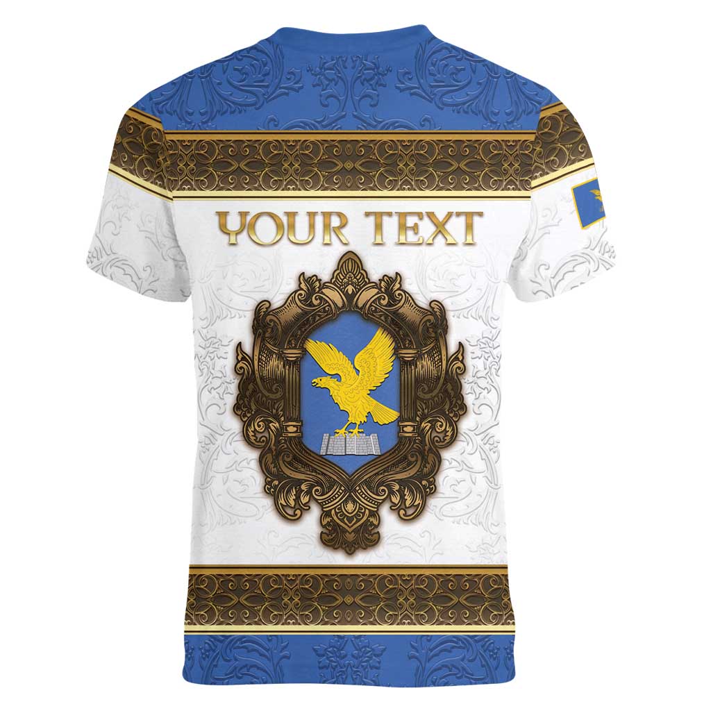 Personalized Italy Friuli-Venezia Giulia Women V-Neck T-Shirt Golden Eagle With Baroque Patterns
