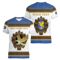 Personalized Italy Friuli-Venezia Giulia Women V-Neck T-Shirt Golden Eagle With Baroque Patterns