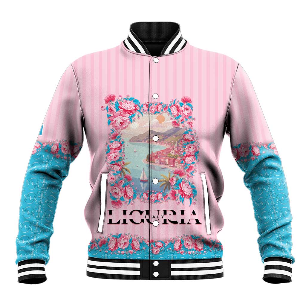 Personalized Italy Liguria Baseball Jacket Carnation Flowers Of The Riviera