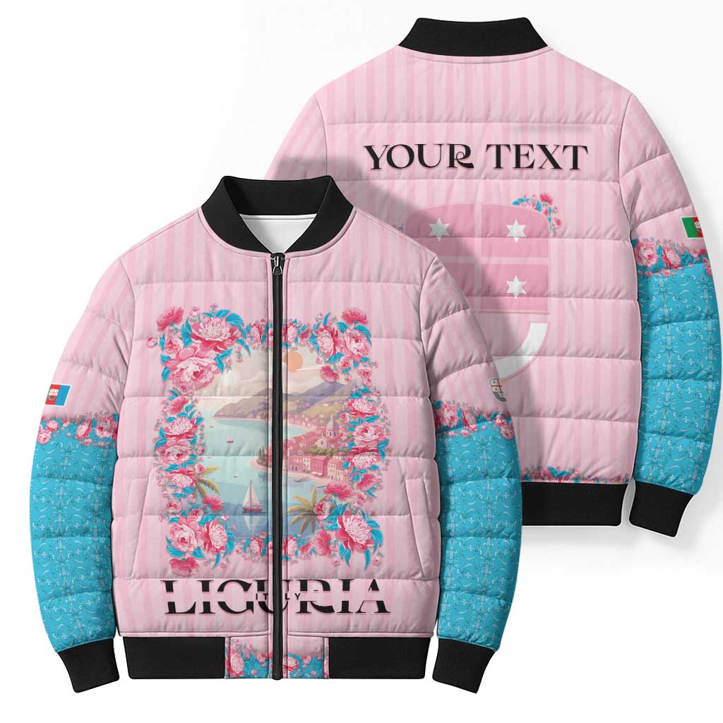 Personalized Italy Liguria Bomber Puffer Jacket Carnation Flowers Of The Riviera