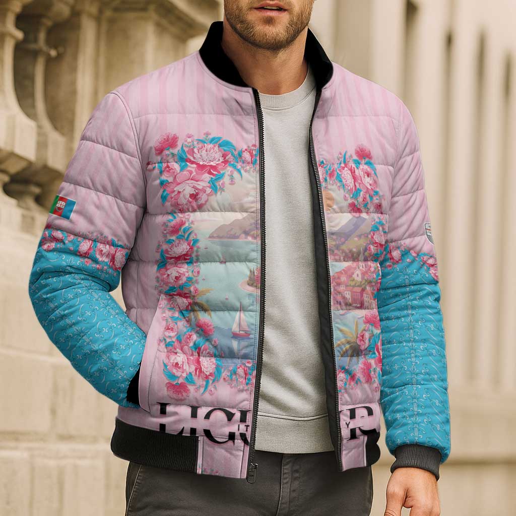 Personalized Italy Liguria Bomber Puffer Jacket Carnation Flowers Of The Riviera
