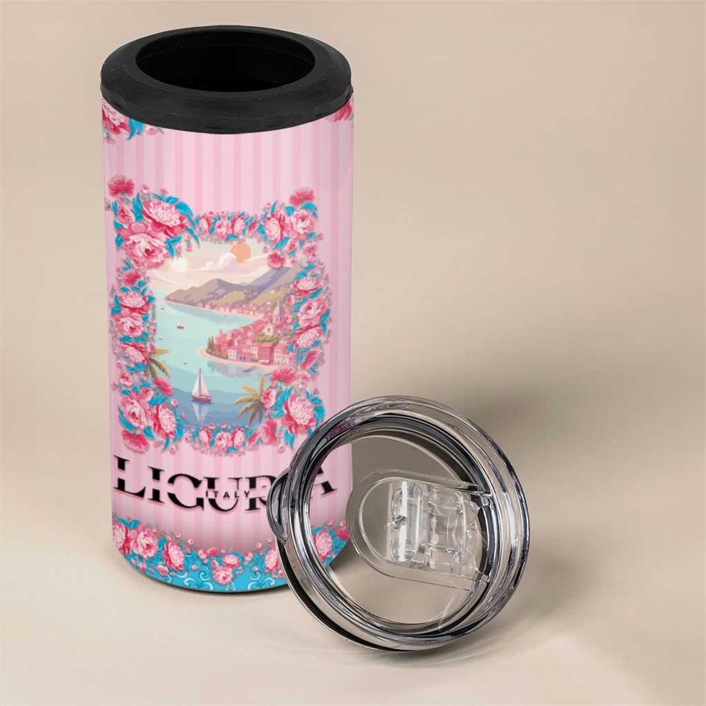 Personalized Italy Liguria 4 in 1 Can Cooler Tumbler Carnation Flowers Of The Riviera