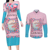 Personalized Italy Liguria Couples Matching Long Sleeve Bodycon Dress and Long Sleeve Button Shirt Carnation Flowers Of The Riviera