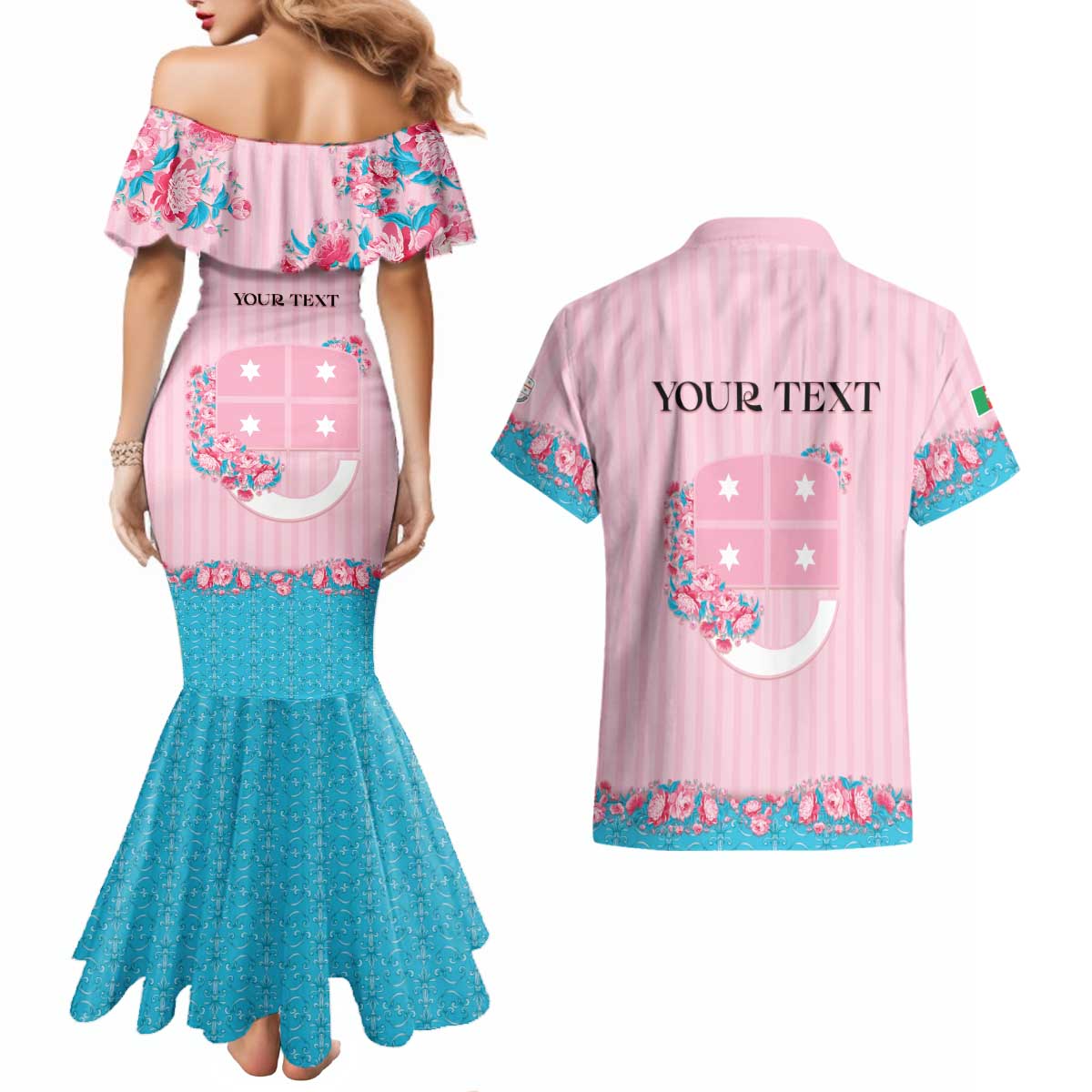 Personalized Italy Liguria Couples Matching Mermaid Dress and Hawaiian Shirt Carnation Flowers Of The Riviera