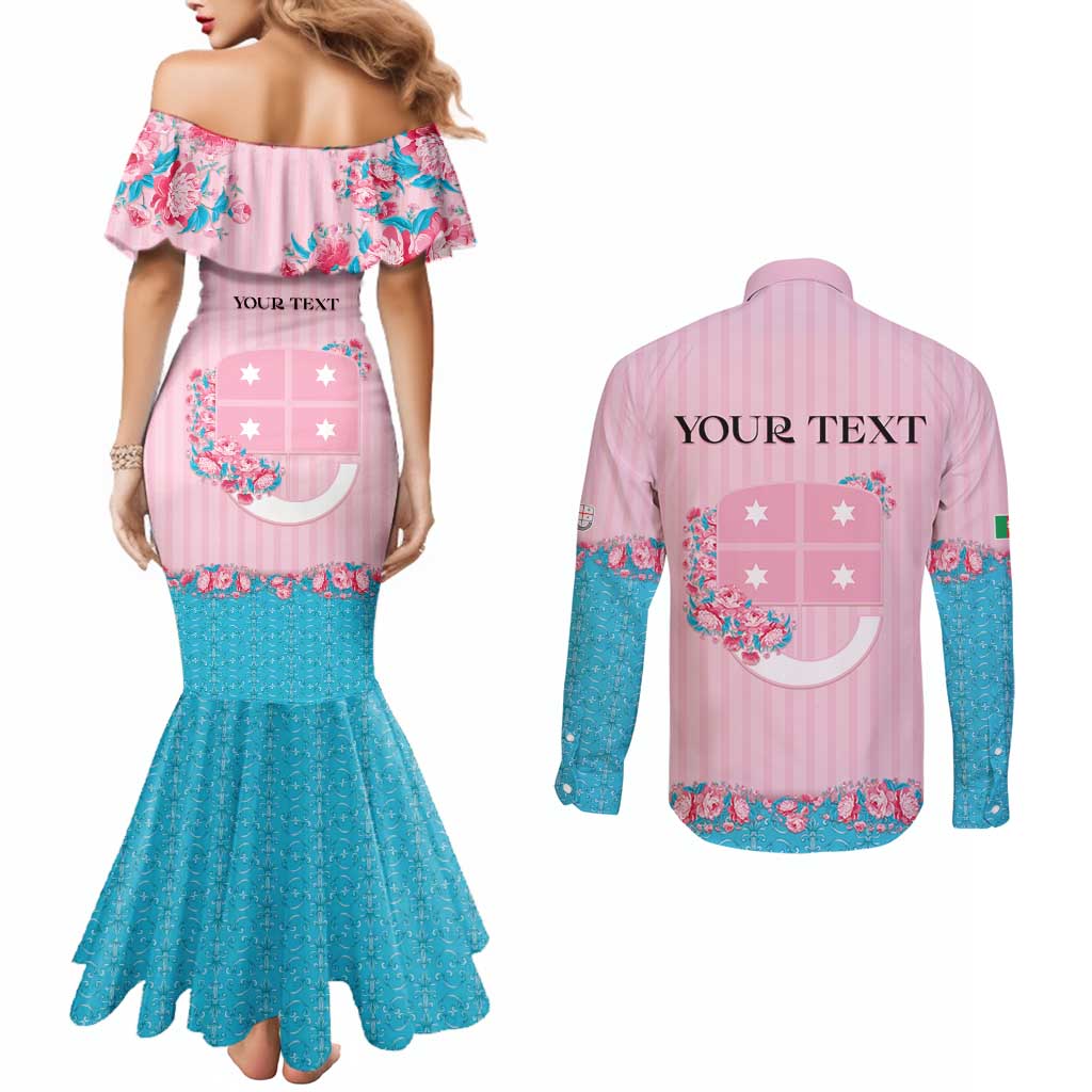 Personalized Italy Liguria Couples Matching Mermaid Dress and Long Sleeve Button Shirt Carnation Flowers Of The Riviera