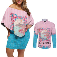 Personalized Italy Liguria Couples Matching Off Shoulder Short Dress and Long Sleeve Button Shirt Carnation Flowers Of The Riviera