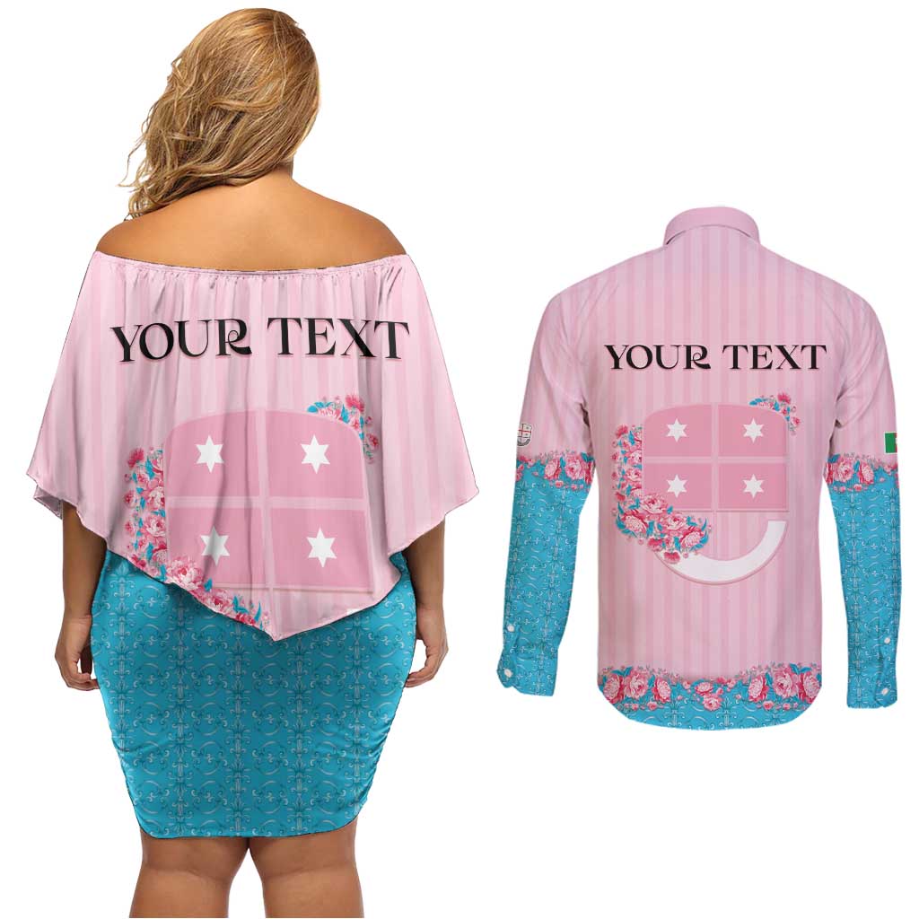 Personalized Italy Liguria Couples Matching Off Shoulder Short Dress and Long Sleeve Button Shirt Carnation Flowers Of The Riviera