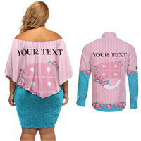 Personalized Italy Liguria Couples Matching Off Shoulder Short Dress and Long Sleeve Button Shirt Carnation Flowers Of The Riviera
