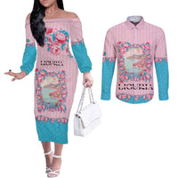 Personalized Italy Liguria Couples Matching Off The Shoulder Long Sleeve Dress and Long Sleeve Button Shirt Carnation Flowers Of The Riviera
