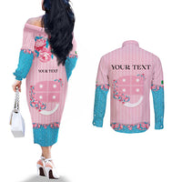 Personalized Italy Liguria Couples Matching Off The Shoulder Long Sleeve Dress and Long Sleeve Button Shirt Carnation Flowers Of The Riviera
