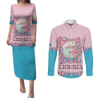 Personalized Italy Liguria Couples Matching Puletasi and Long Sleeve Button Shirt Carnation Flowers Of The Riviera