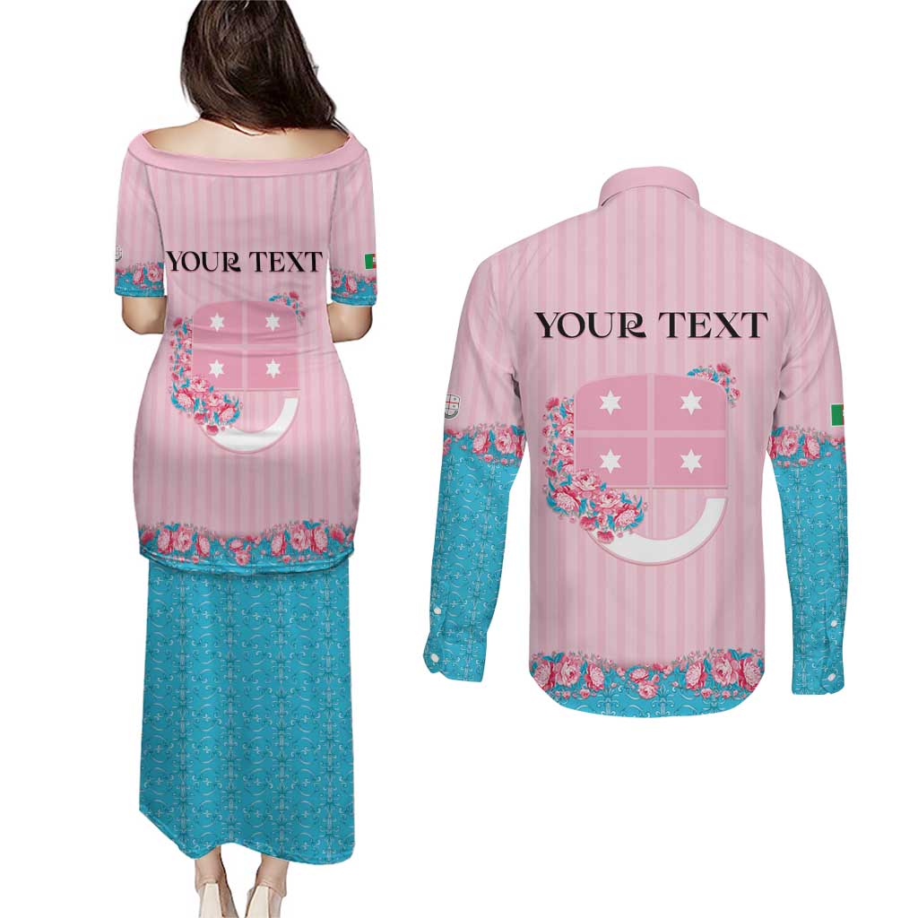 Personalized Italy Liguria Couples Matching Puletasi and Long Sleeve Button Shirt Carnation Flowers Of The Riviera