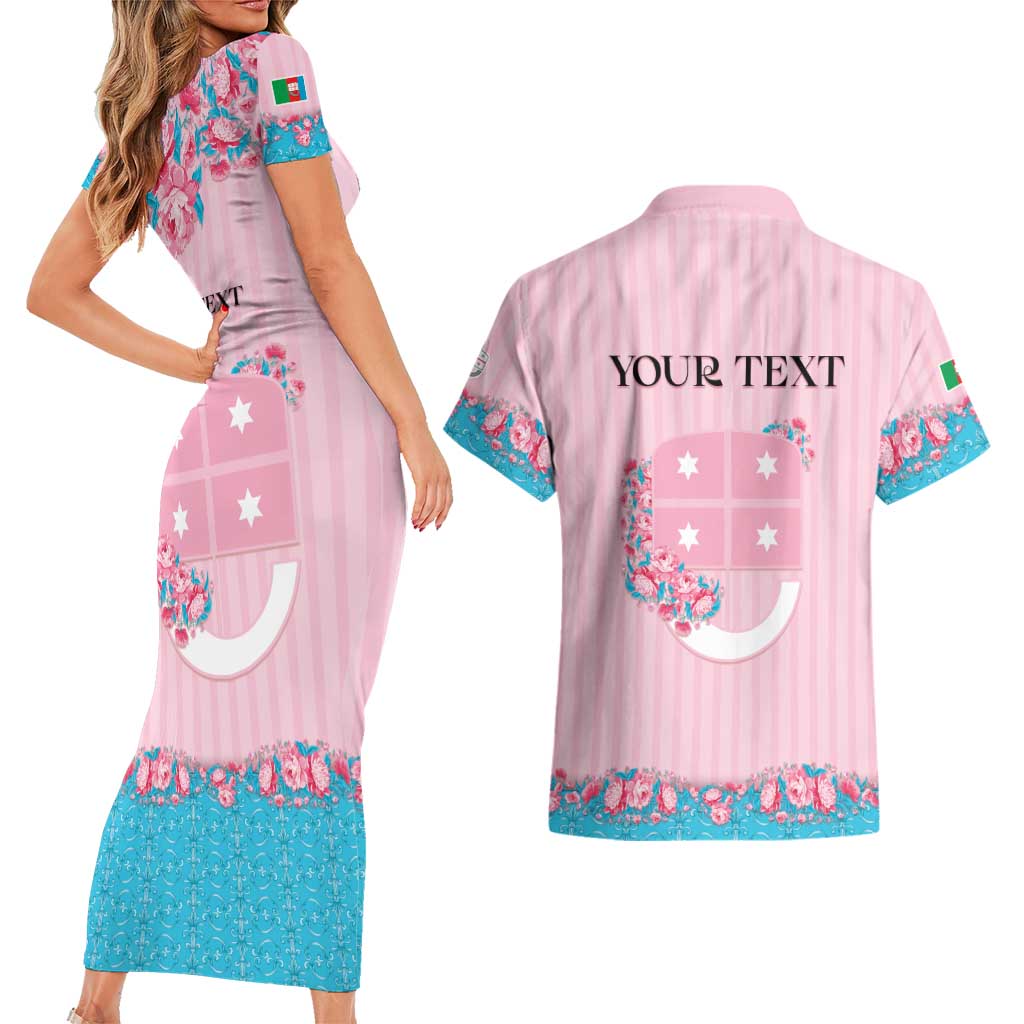 Personalized Italy Liguria Couples Matching Short Sleeve Bodycon Dress and Hawaiian Shirt Carnation Flowers Of The Riviera