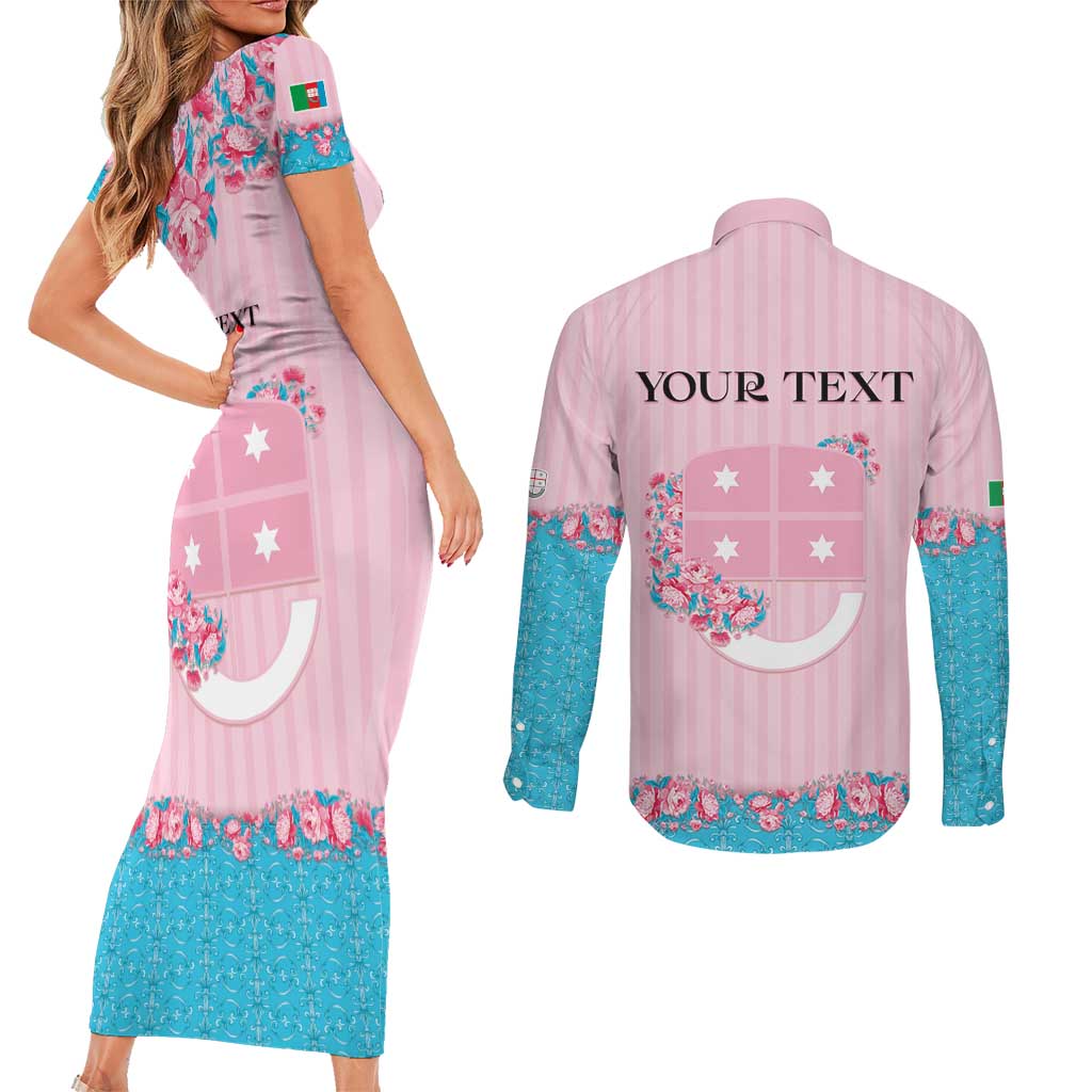 Personalized Italy Liguria Couples Matching Short Sleeve Bodycon Dress and Long Sleeve Button Shirt Carnation Flowers Of The Riviera