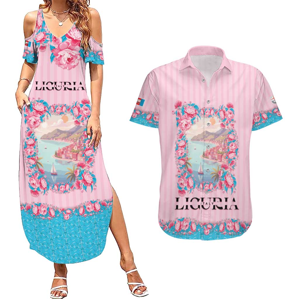 Personalized Italy Liguria Couples Matching Summer Maxi Dress and Hawaiian Shirt Carnation Flowers Of The Riviera
