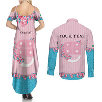 Personalized Italy Liguria Couples Matching Summer Maxi Dress and Long Sleeve Button Shirt Carnation Flowers Of The Riviera