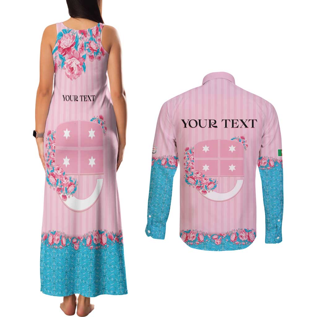 Personalized Italy Liguria Couples Matching Tank Maxi Dress and Long Sleeve Button Shirt Carnation Flowers Of The Riviera
