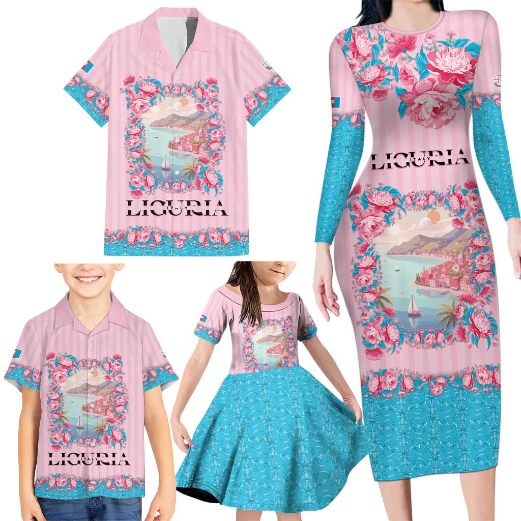 Personalized Italy Liguria Family Matching Long Sleeve Bodycon Dress and Hawaiian Shirt Carnation Flowers Of The Riviera