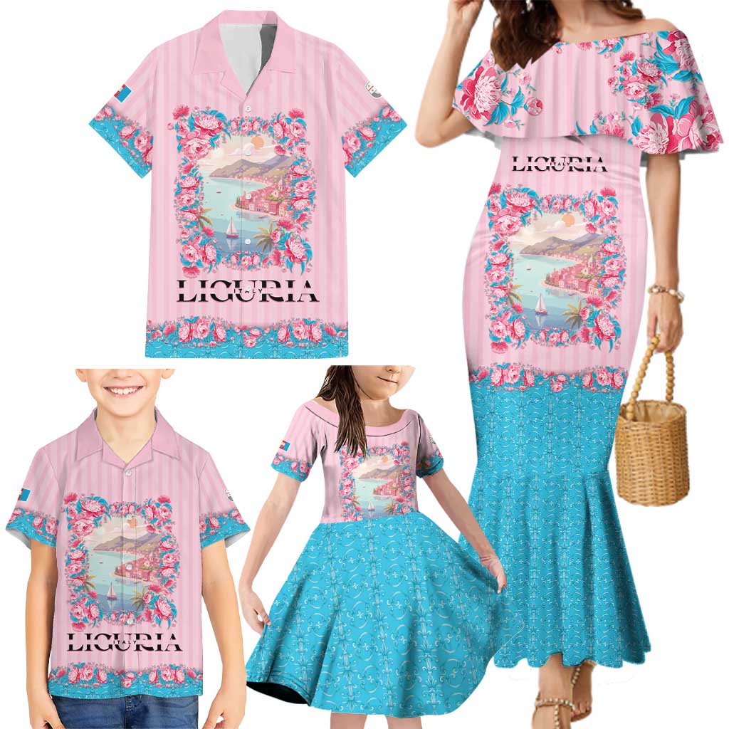 Personalized Italy Liguria Family Matching Mermaid Dress and Hawaiian Shirt Carnation Flowers Of The Riviera