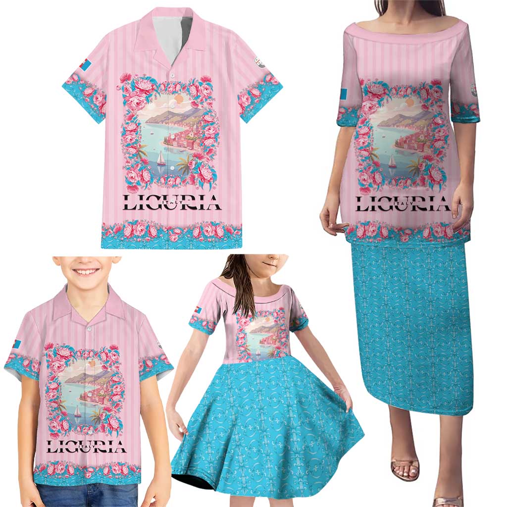 Personalized Italy Liguria Family Matching Puletasi and Hawaiian Shirt Carnation Flowers Of The Riviera