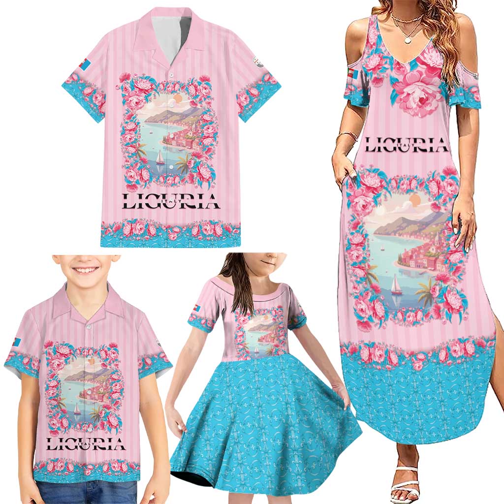 Personalized Italy Liguria Family Matching Summer Maxi Dress and Hawaiian Shirt Carnation Flowers Of The Riviera