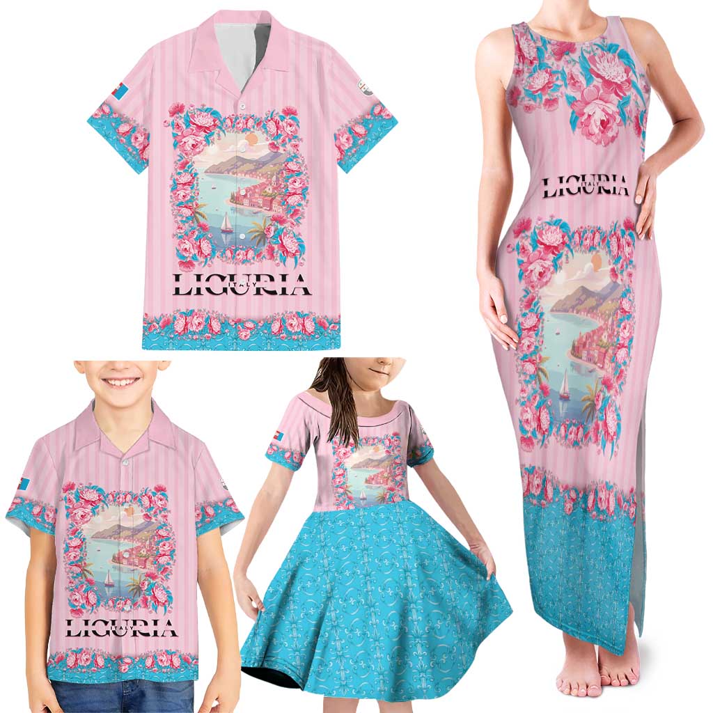 Personalized Italy Liguria Family Matching Tank Maxi Dress and Hawaiian Shirt Carnation Flowers Of The Riviera