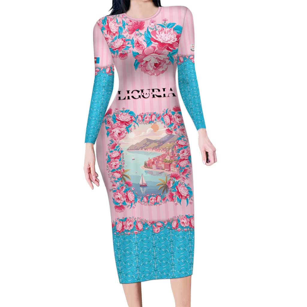 Personalized Italy Liguria Long Sleeve Bodycon Dress Carnation Flowers Of The Riviera