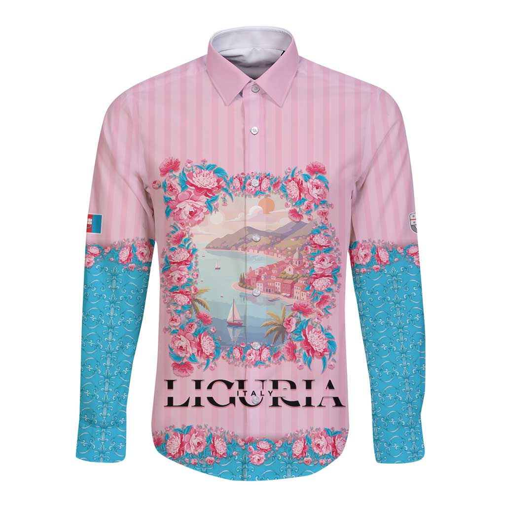 Personalized Italy Liguria Long Sleeve Button Shirt Carnation Flowers Of The Riviera