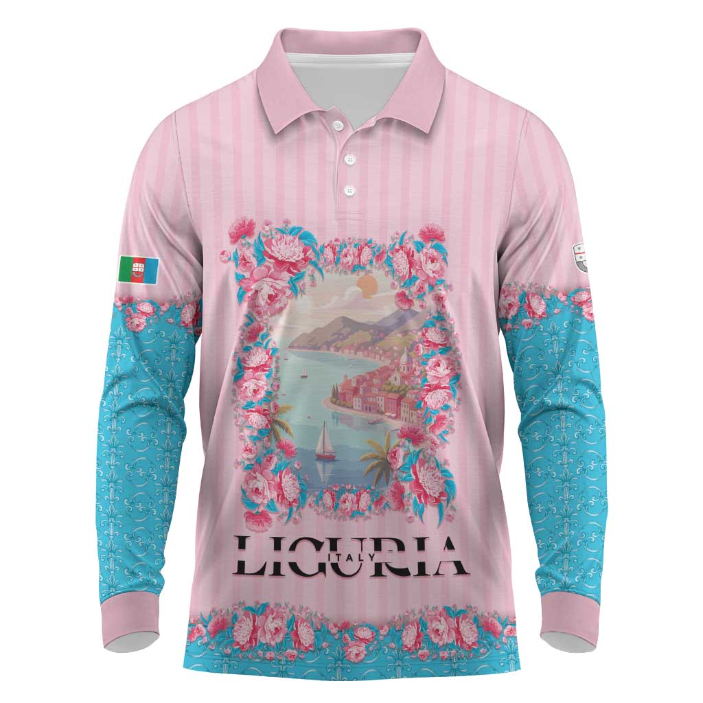 Personalized Italy Liguria Long Sleeve Polo Shirt Carnation Flowers Of The Riviera