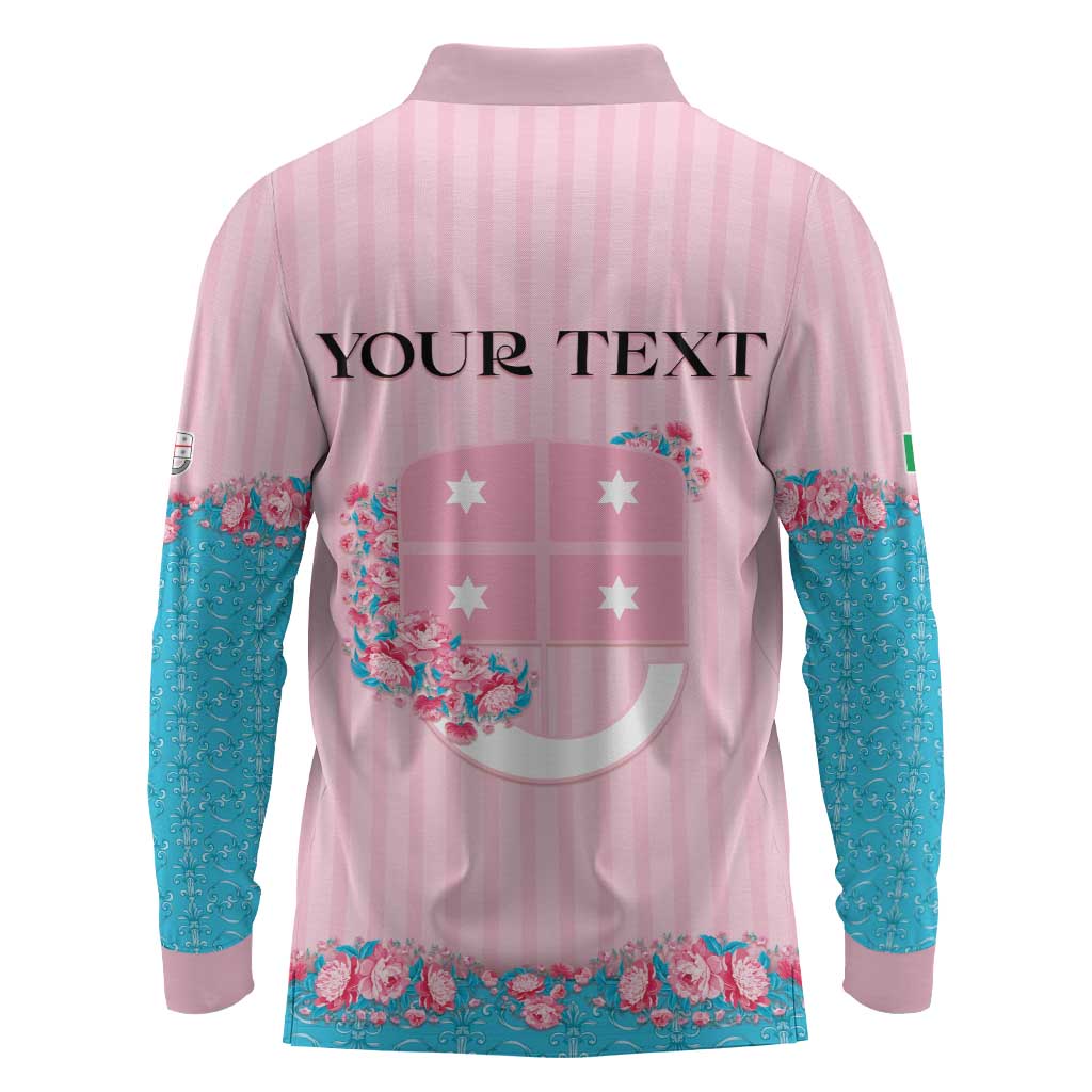 Personalized Italy Liguria Long Sleeve Polo Shirt Carnation Flowers Of The Riviera