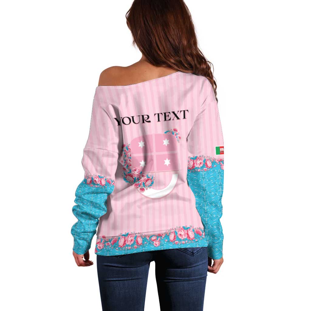Personalized Italy Liguria Off Shoulder Sweater Carnation Flowers Of The Riviera